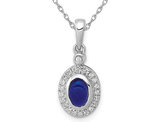 3/5 Carat (ctw) Natural Cabachon Blue Sapphire Drop Pendant Necklace in 14K White Gold with Diamonds